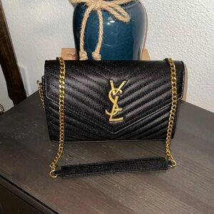 Yves Saint Laurent Black Chevron Crossbody Bag